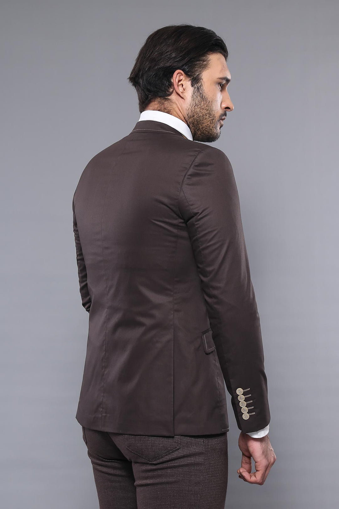WSS Double Buttons Stitch Embroidered Brown Jacket- - Carrollwood