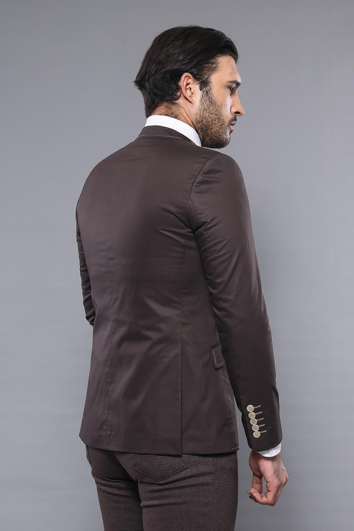 WSS Double Buttons Stitch Embroidered Brown Jacket- - Carrollwood