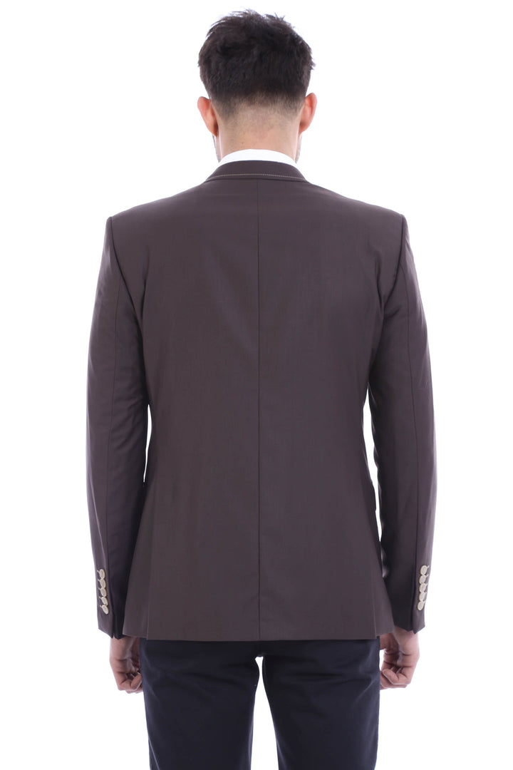 WSS Double Buttons Stitch Embroidered Brown Jacket- - Carrollwood