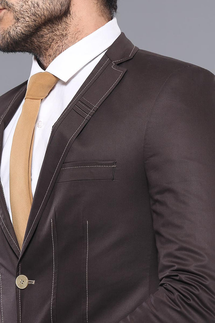 WSS Double Buttons Stitch Embroidered Brown Jacket- - Carrollwood