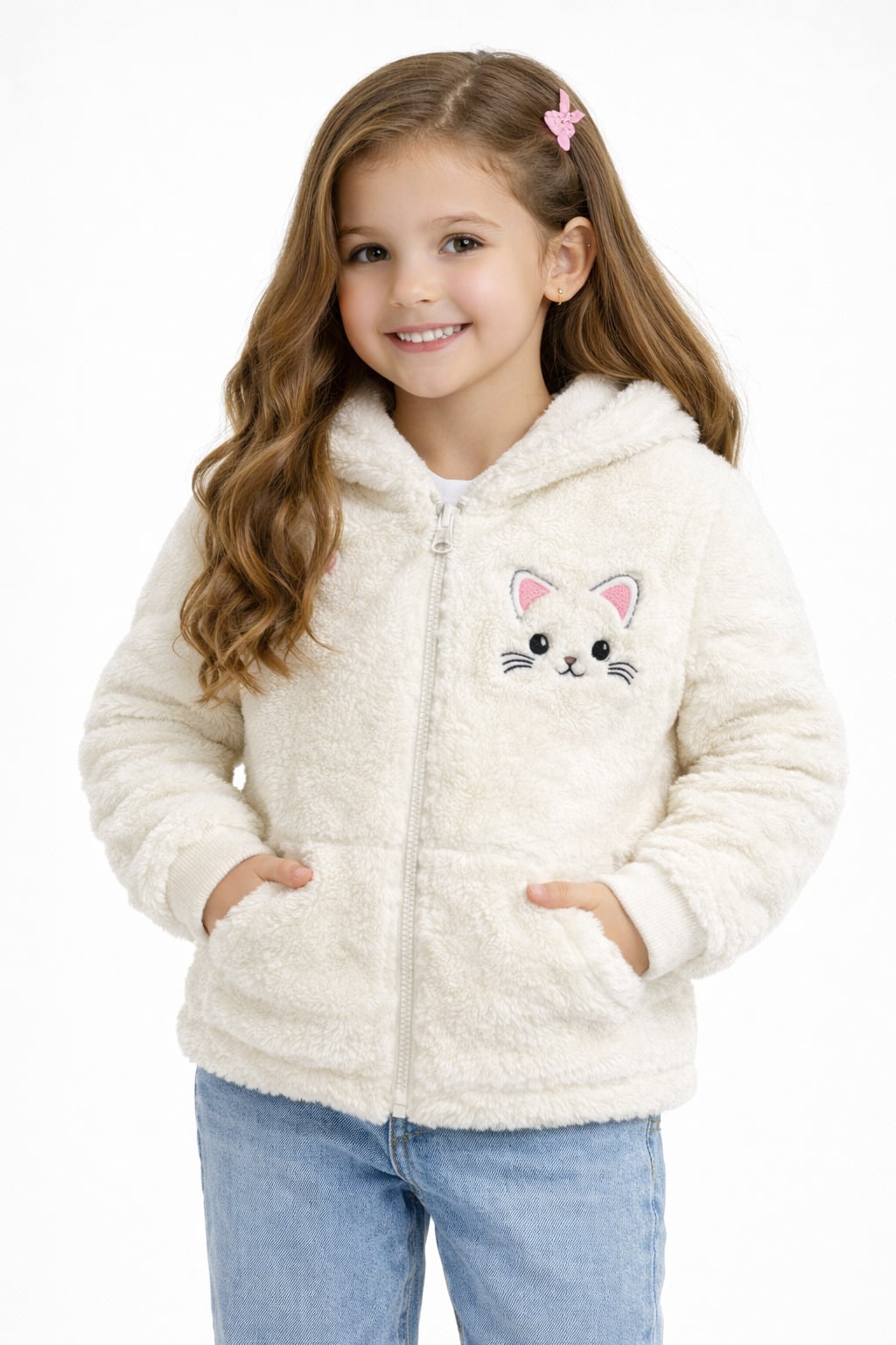 MPL Girl Child Plush Cardigan with Cat Embroidery 518 - Barnstable