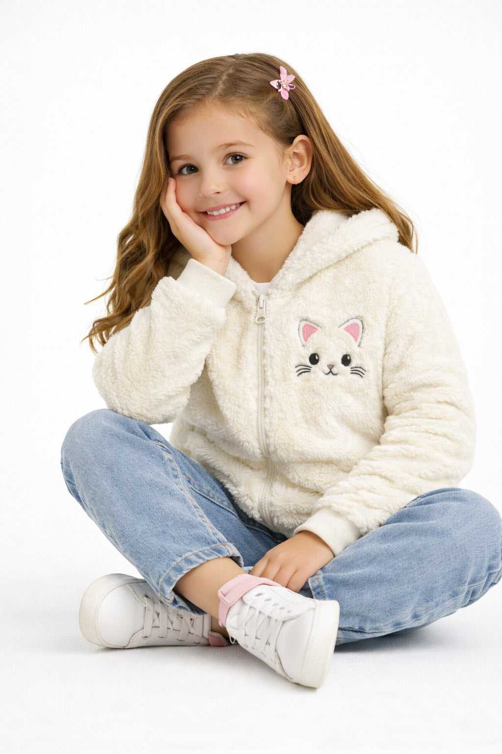 MPL Girl Child Plush Cardigan with Cat Embroidery 518 - Barnstable