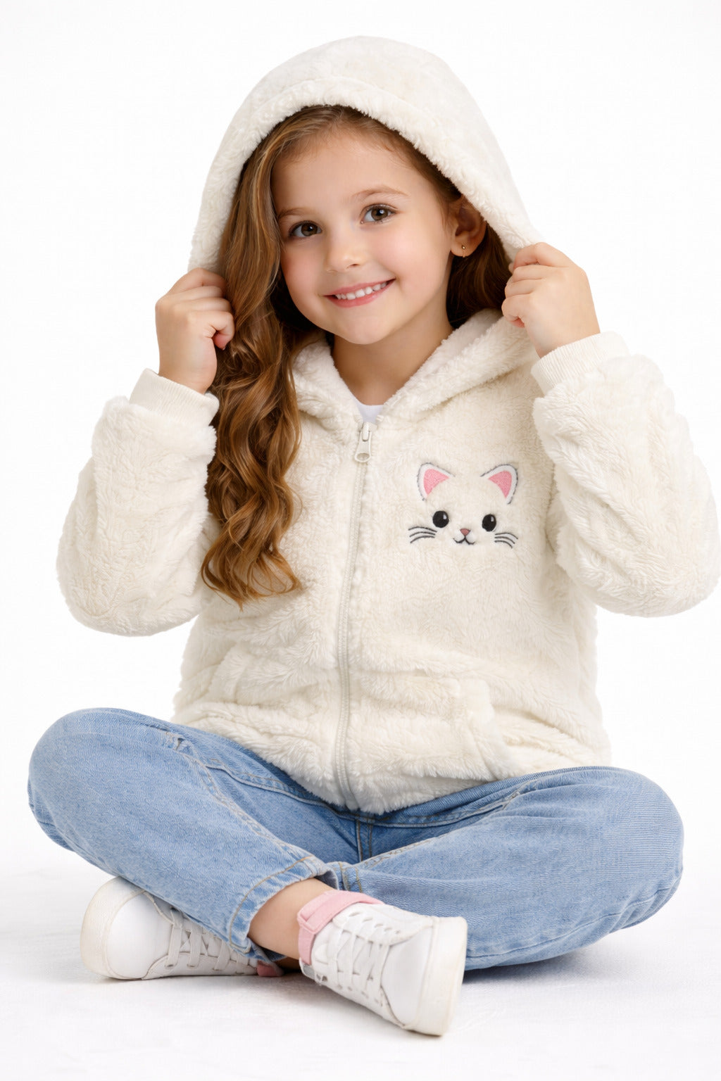 MPL Girl Child Plush Cardigan with Cat Embroidery 518 - Barnstable