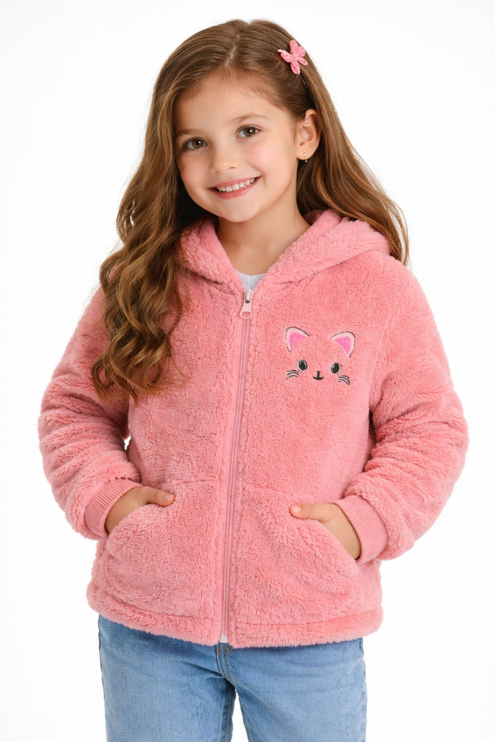 MPL Girl Child Plush Cardigan with Cat Embroidery 518 - Hilo