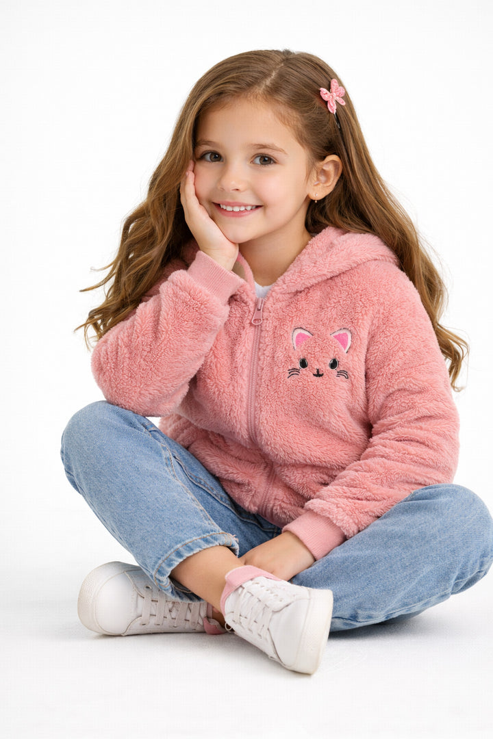 MPL Girl Child Plush Cardigan with Cat Embroidery 518 - Hilo