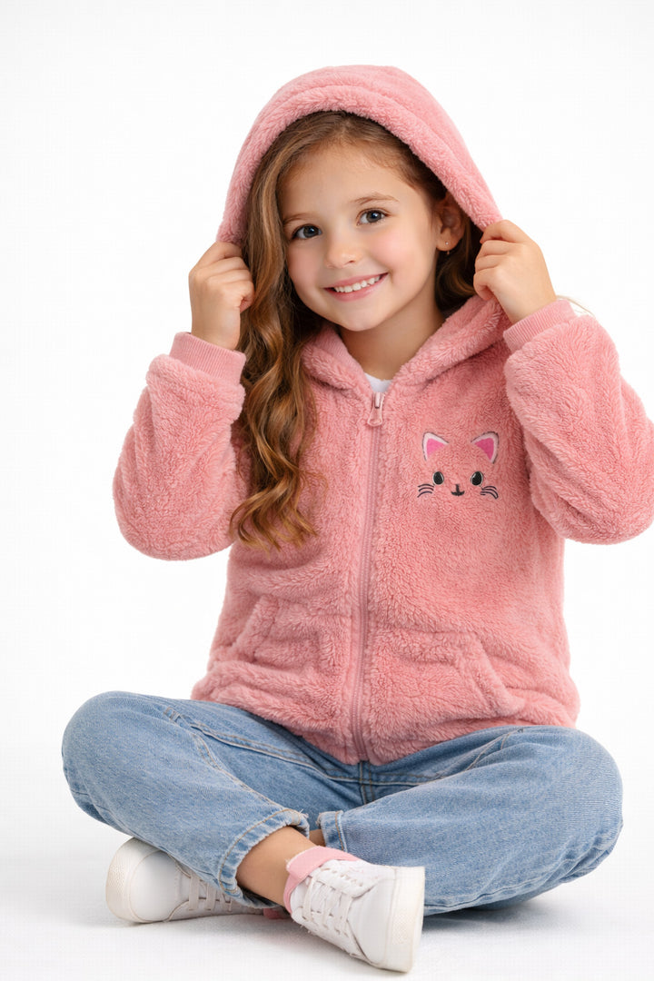 MPL Girl Child Plush Cardigan with Cat Embroidery 518 - Hilo