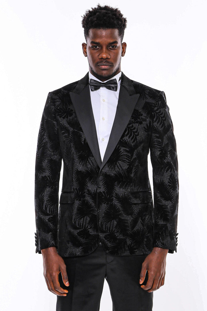 WSS Shiny Leaf Patterned Black Prom Blazer  - Tomelloso