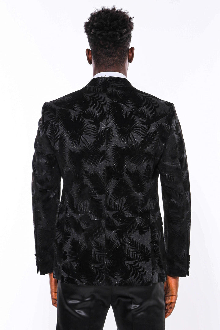 WSS Shiny Leaf Patterned Black Prom Blazer  - Tomelloso