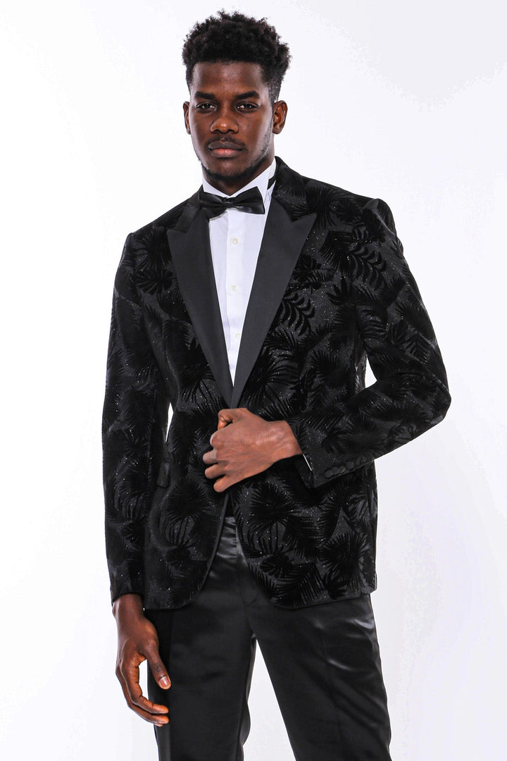 WSS Shiny Leaf Patterned Black Prom Blazer  - Tomelloso