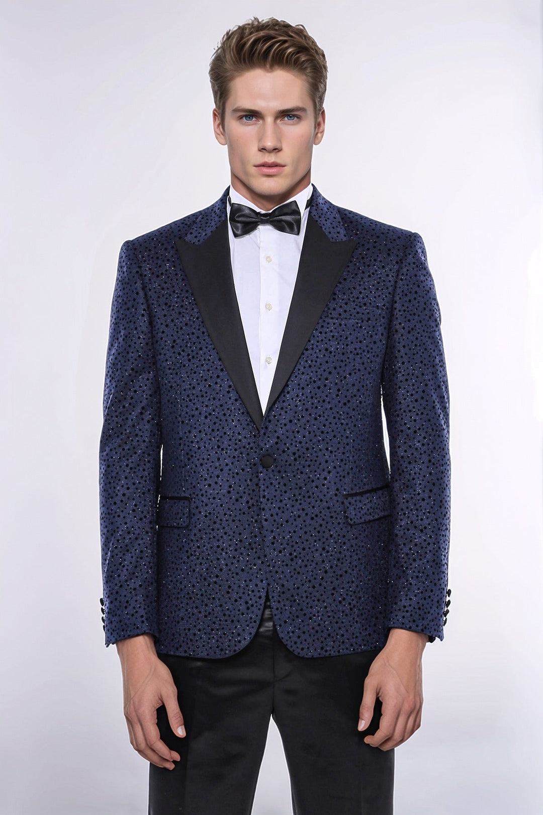 WSS Shiny Dot Patterned Navy Blue Men Party Blazer  - Stirling