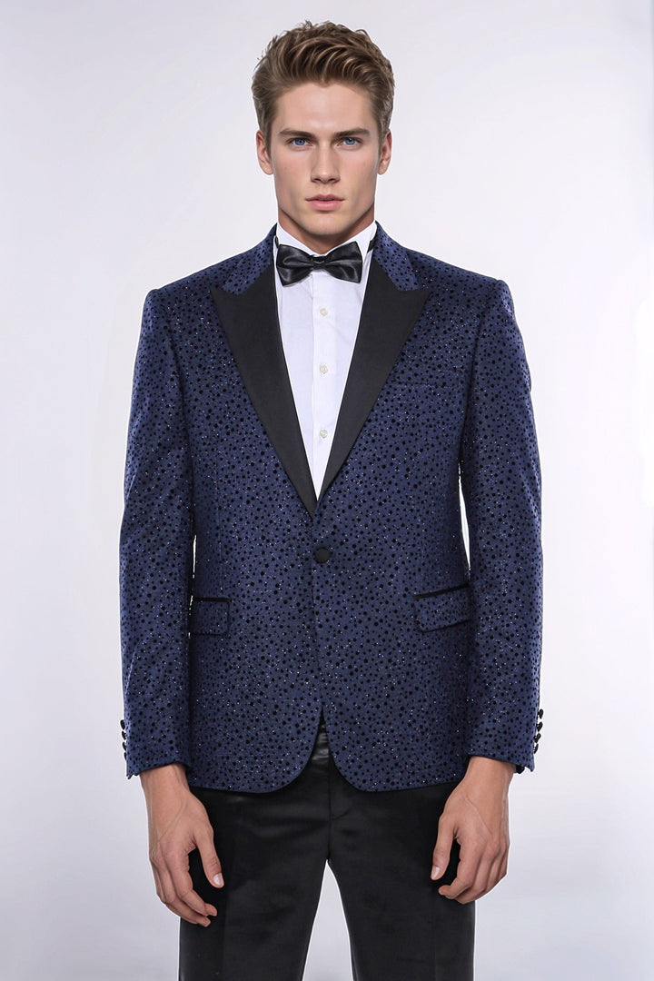 WSS Shiny Dot Patterned Navy Blue Men Party Blazer  - Stirling