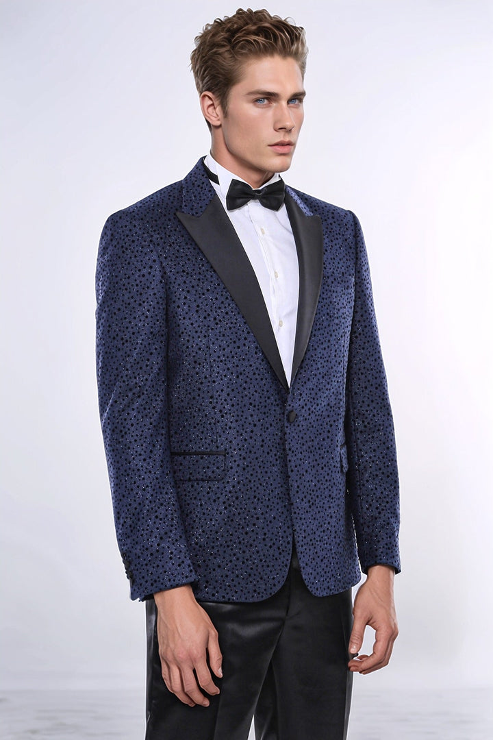 WSS Shiny Dot Patterned Navy Blue Men Party Blazer  - Stirling
