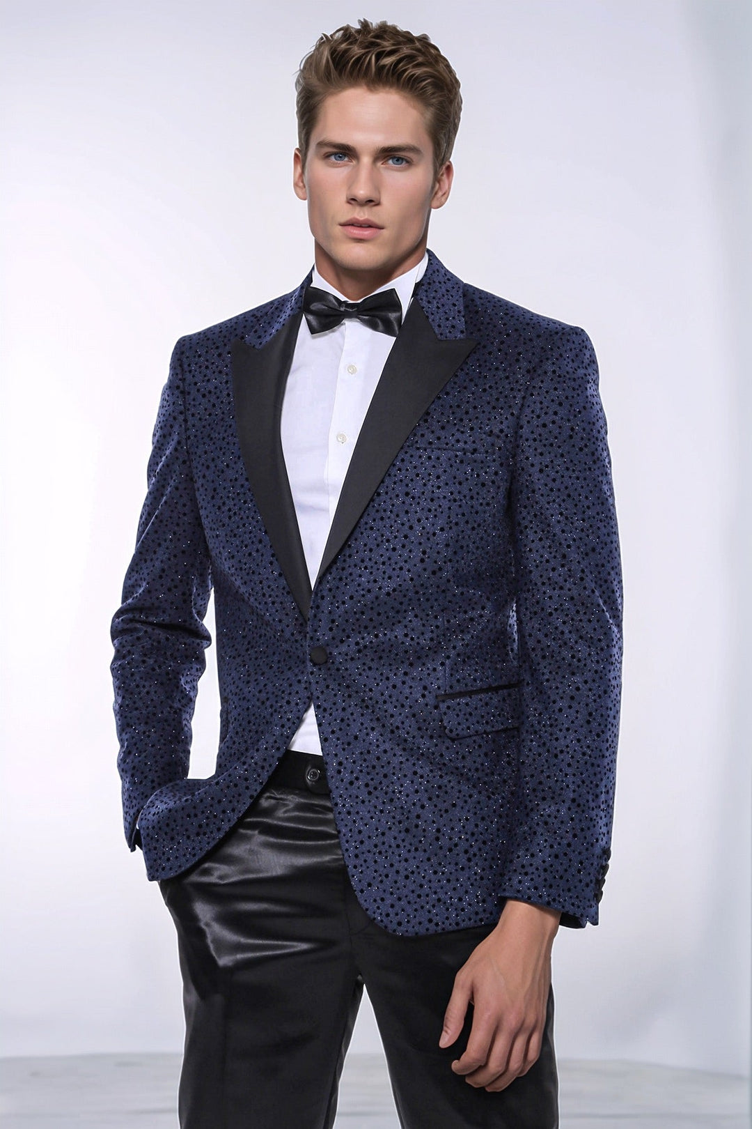 WSS Shiny Dot Patterned Navy Blue Men Party Blazer  - Stirling