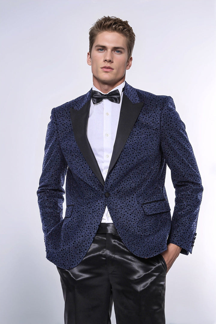 WSS Shiny Dot Patterned Navy Blue Men Party Blazer  - Stirling