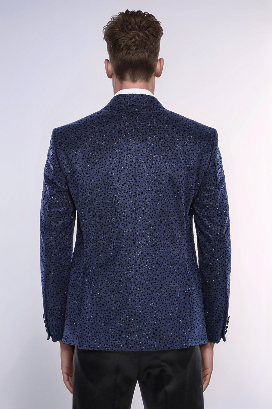 WSS Shiny Dot Patterned Navy Blue Men Party Blazer  - Stirling