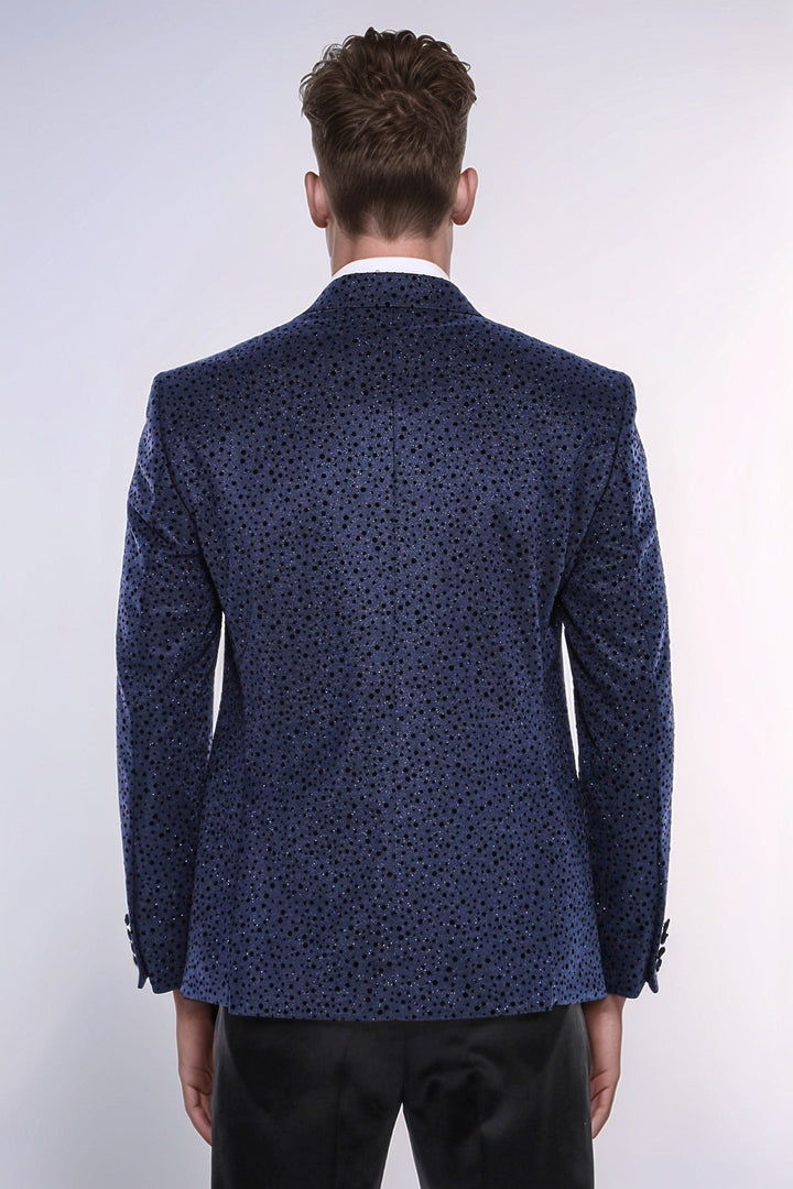 WSS Shiny Dot Patterned Navy Blue Men Party Blazer  - Stirling
