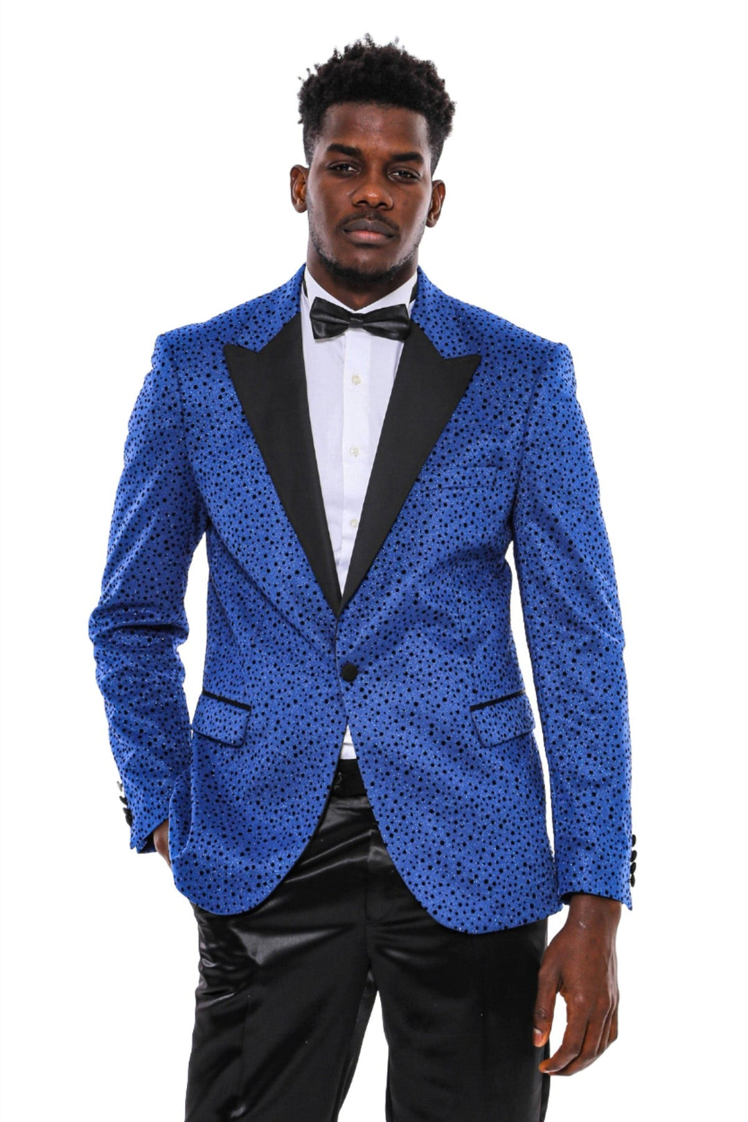 WSS Shiny Dot Patterned Blue Men Prom Blazer  - Athens