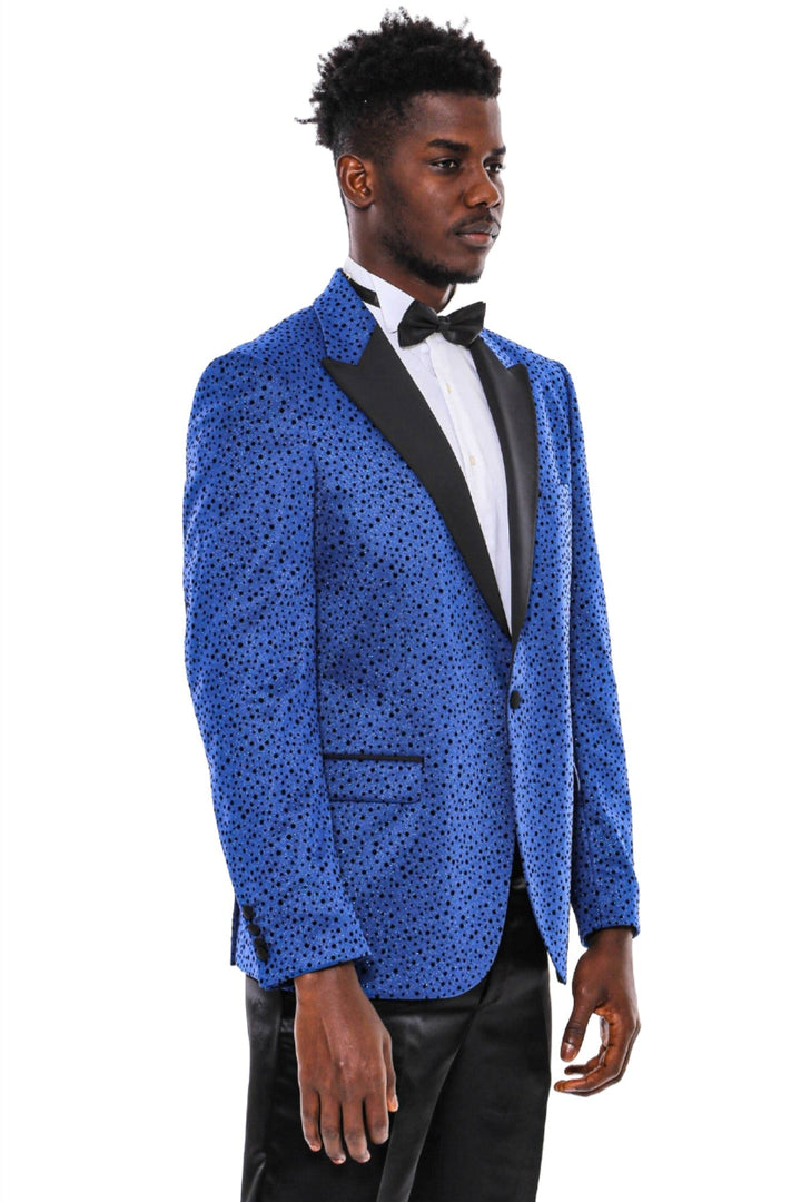 WSS Shiny Dot Patterned Blue Men Prom Blazer  - Athens