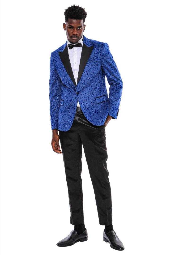 WSS Shiny Dot Patterned Blue Men Prom Blazer  - Athens