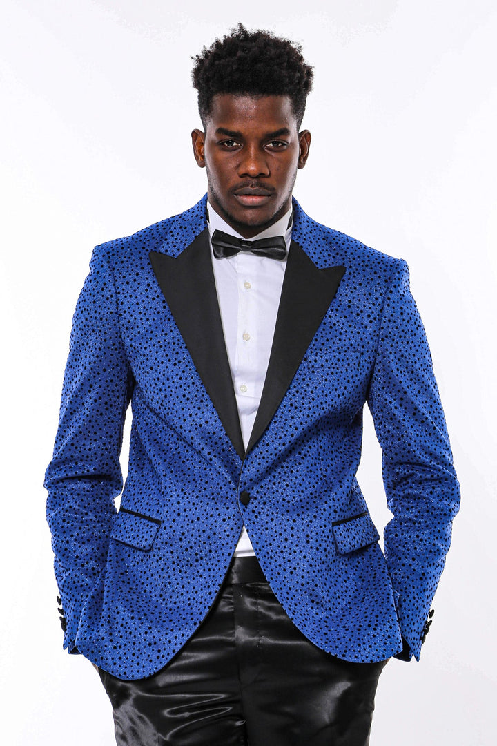 WSS Shiny Dot Patterned Blue Men Prom Blazer  - Athens