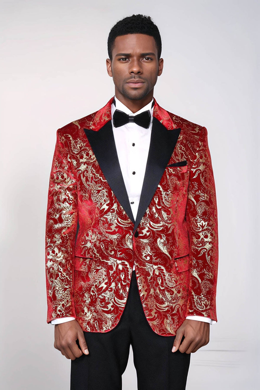 WSS Gold Patterned Over Red Men Prom Blazer And Trousers Combination Suit - Mascouche