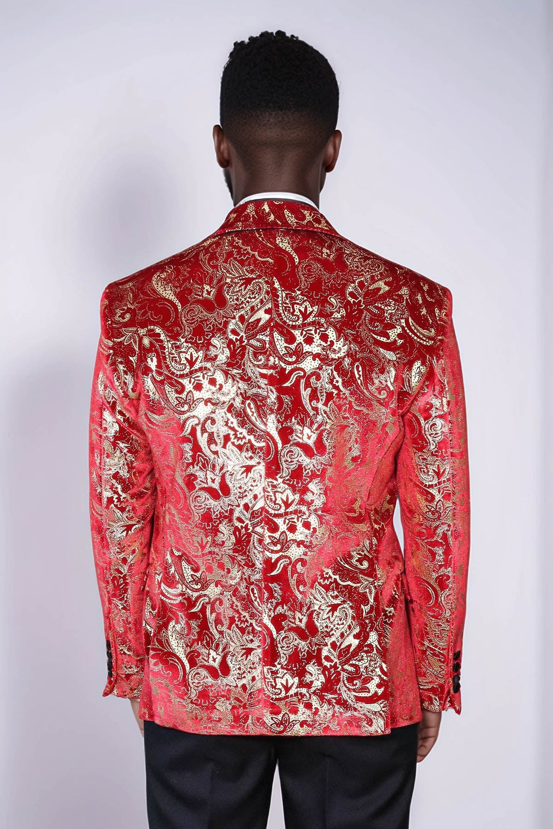 WSS Gold Patterned Over Red Men Prom Blazer And Trousers Combination Suit - Mascouche
