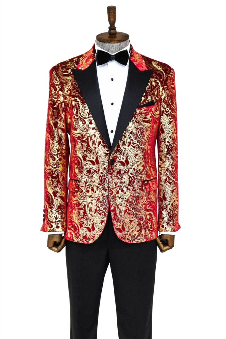 WSS Gold Patterned Over Red Men Prom Blazer  - Singen