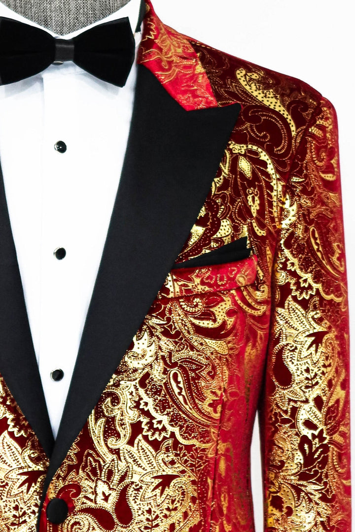 WSS Gold Patterned Over Red Men Prom Blazer  - Singen