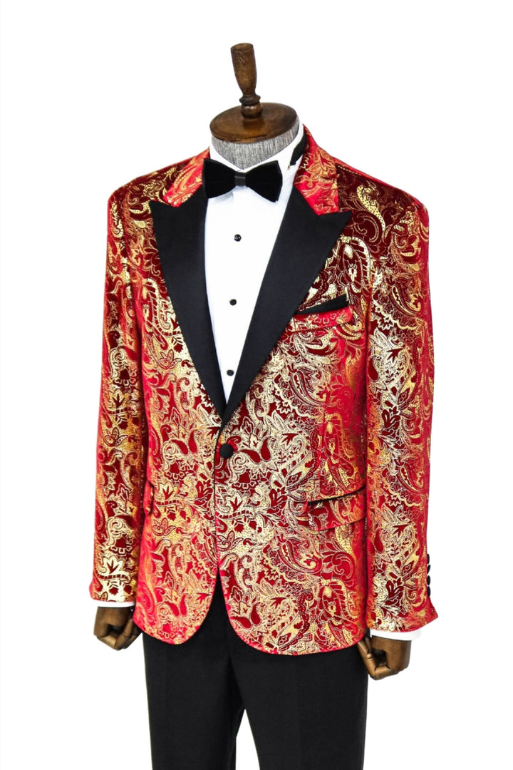 WSS Gold Patterned Over Red Men Prom Blazer  - Singen