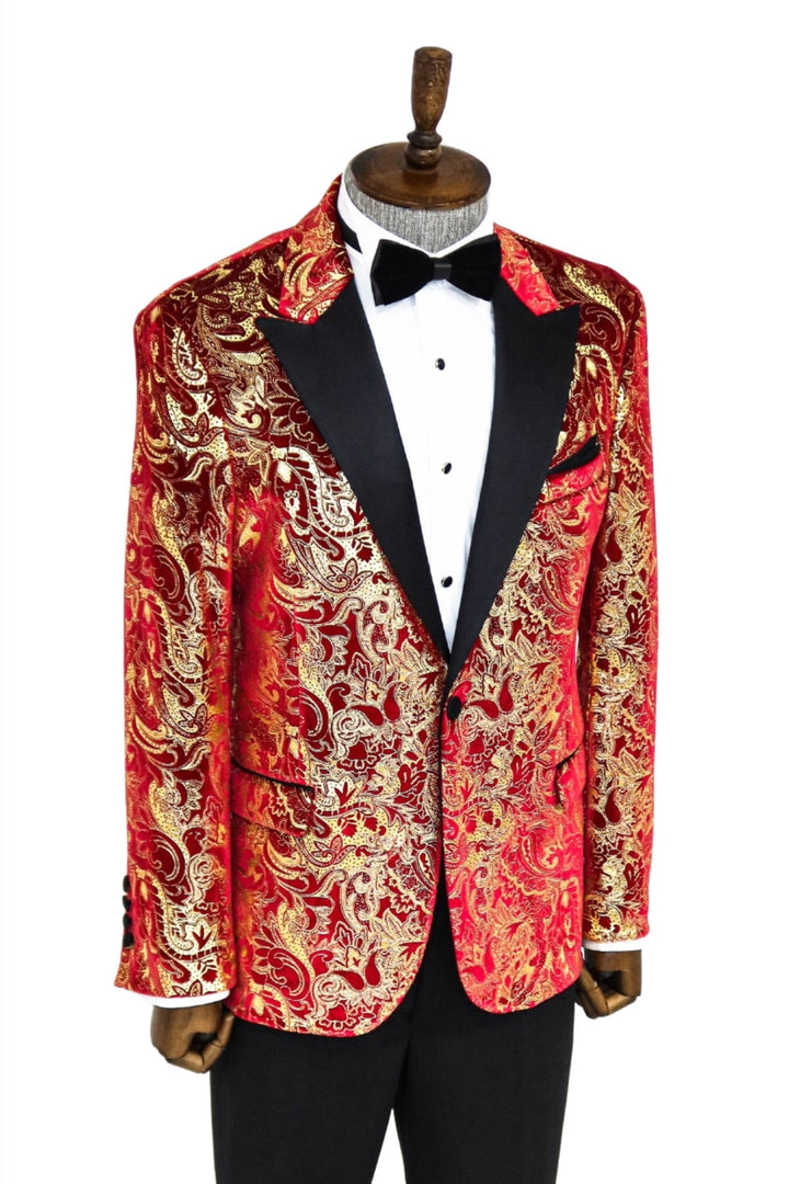 WSS Gold Patterned Over Red Men Prom Blazer  - Singen