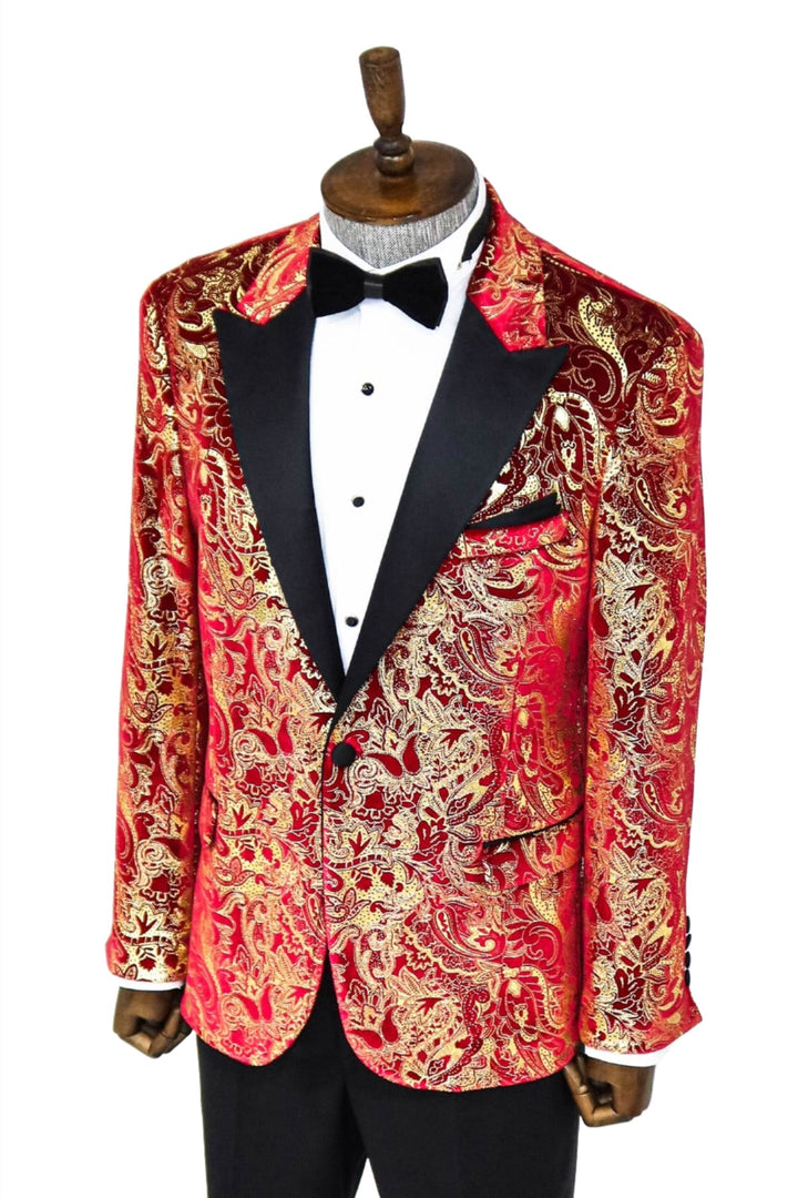 WSS Gold Patterned Over Red Men Prom Blazer  - Singen
