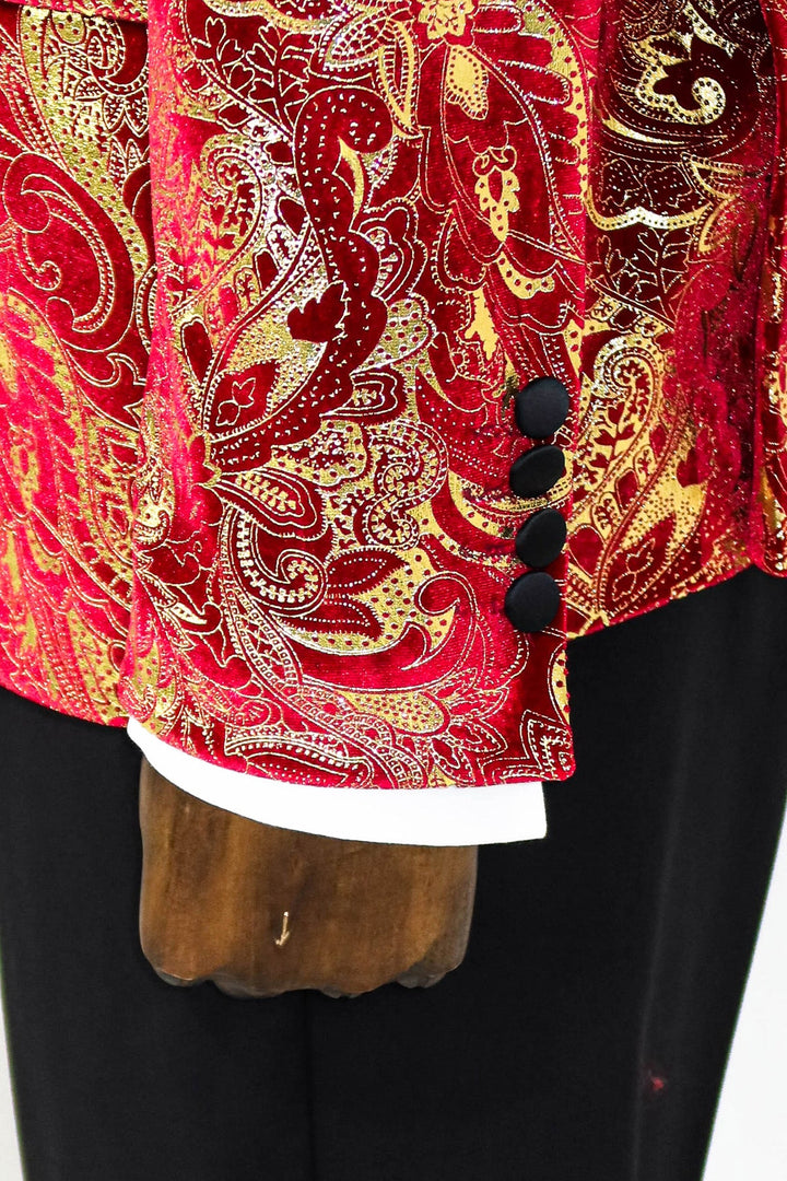 WSS Gold Patterned Over Red Men Prom Blazer  - Singen