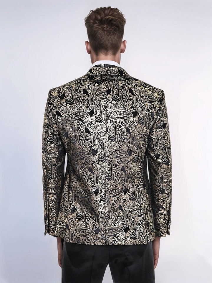 WSS Slim Fit Gold Paisley Patterned Black Men Tuxedo Blazer  - Dewsbury