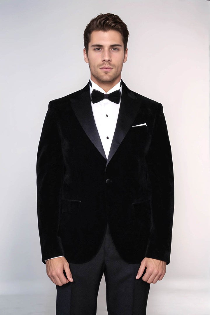 WSS Peak Lapel Velvet Black Men Prom Blazer  - Lincoln