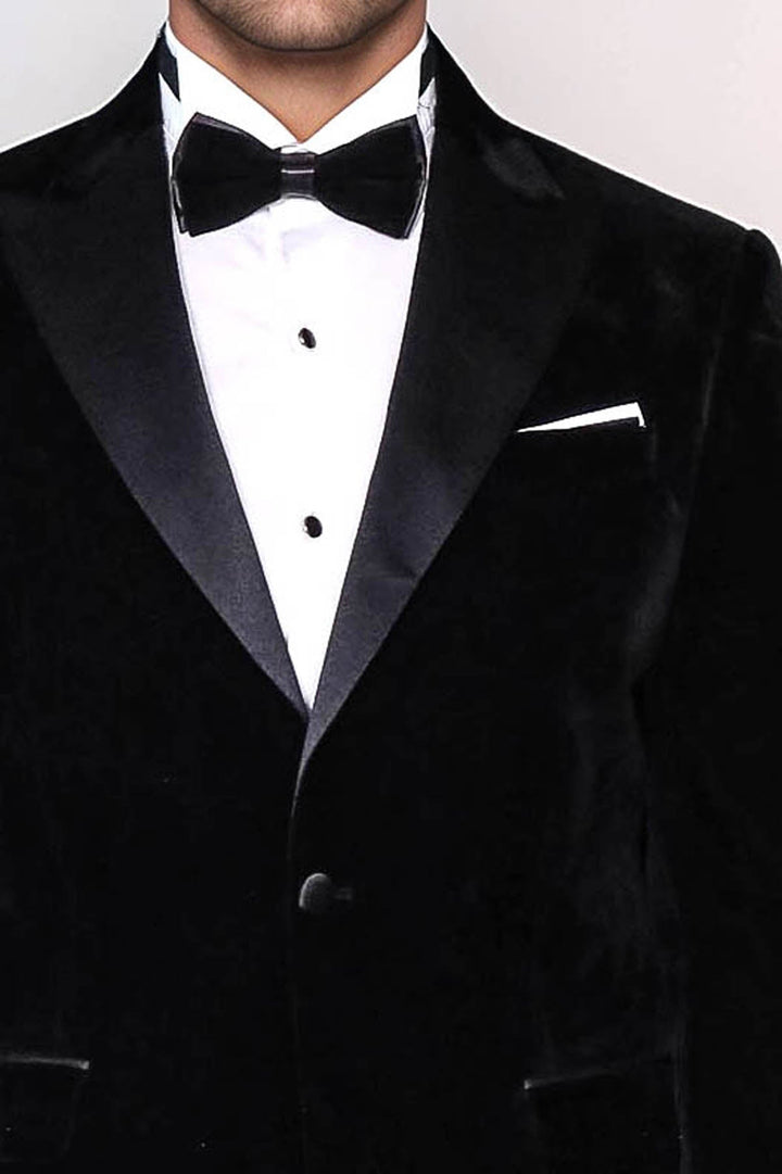 WSS Peak Lapel Velvet Black Men Prom Blazer  - Perinton
