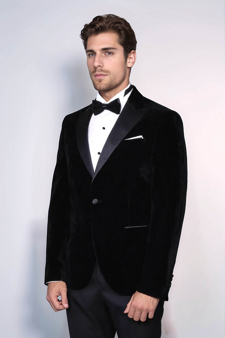WSS Peak Lapel Velvet Black Men Prom Blazer  - San Marcos