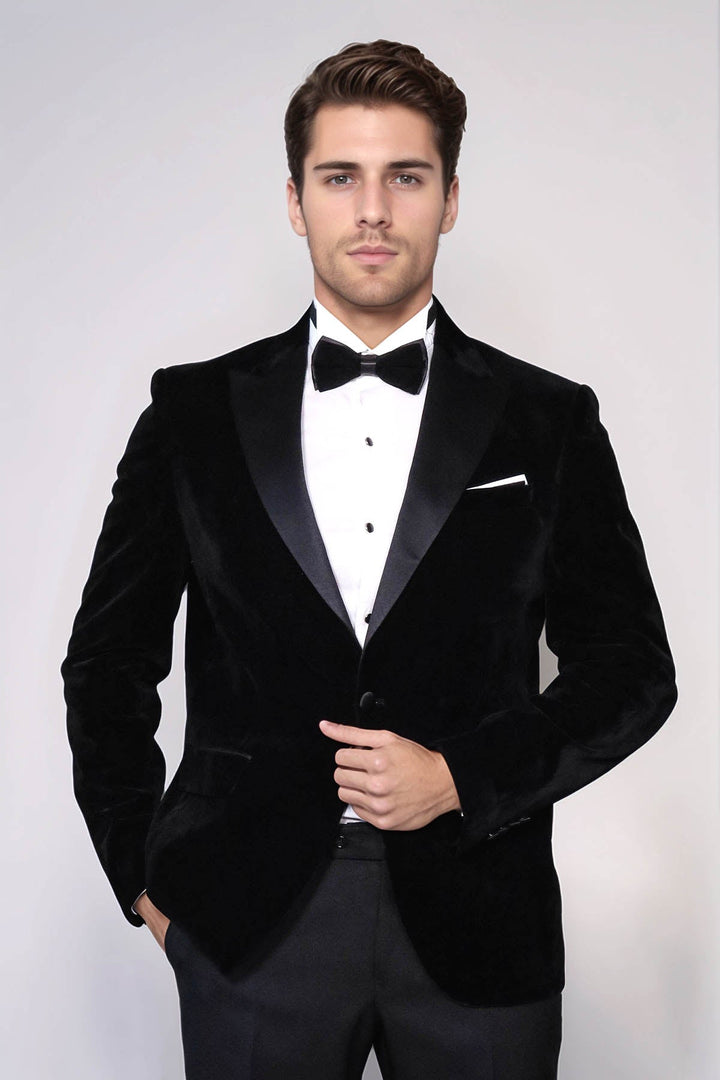 WSS Peak Lapel Velvet Black Men Prom Blazer  - Lincoln
