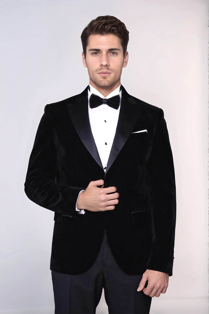 WSS Peak Lapel Velvet Black Men Prom Blazer  - San Marcos