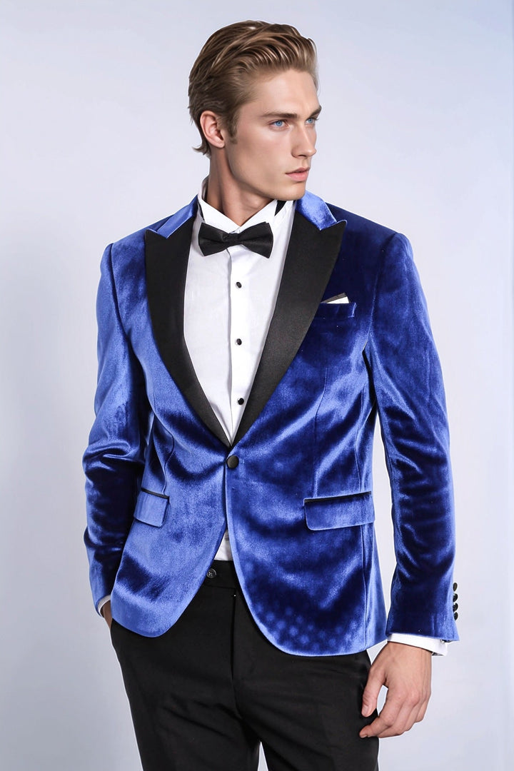 WSS Velvet Navy Blue Slim Fit Men Tuxedo Jacket  - Siegen