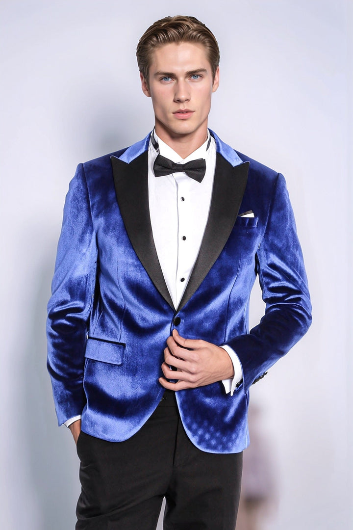 WSS Velvet Navy Blue Slim Fit Men Tuxedo Jacket  - Siegen