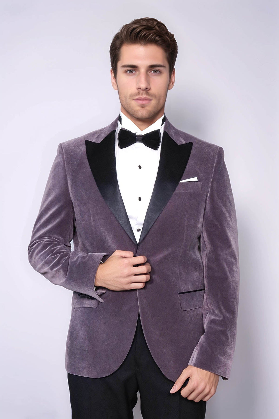 WSS Peak Lapel Velvet Purple Men Prom Blazer  - Marbella