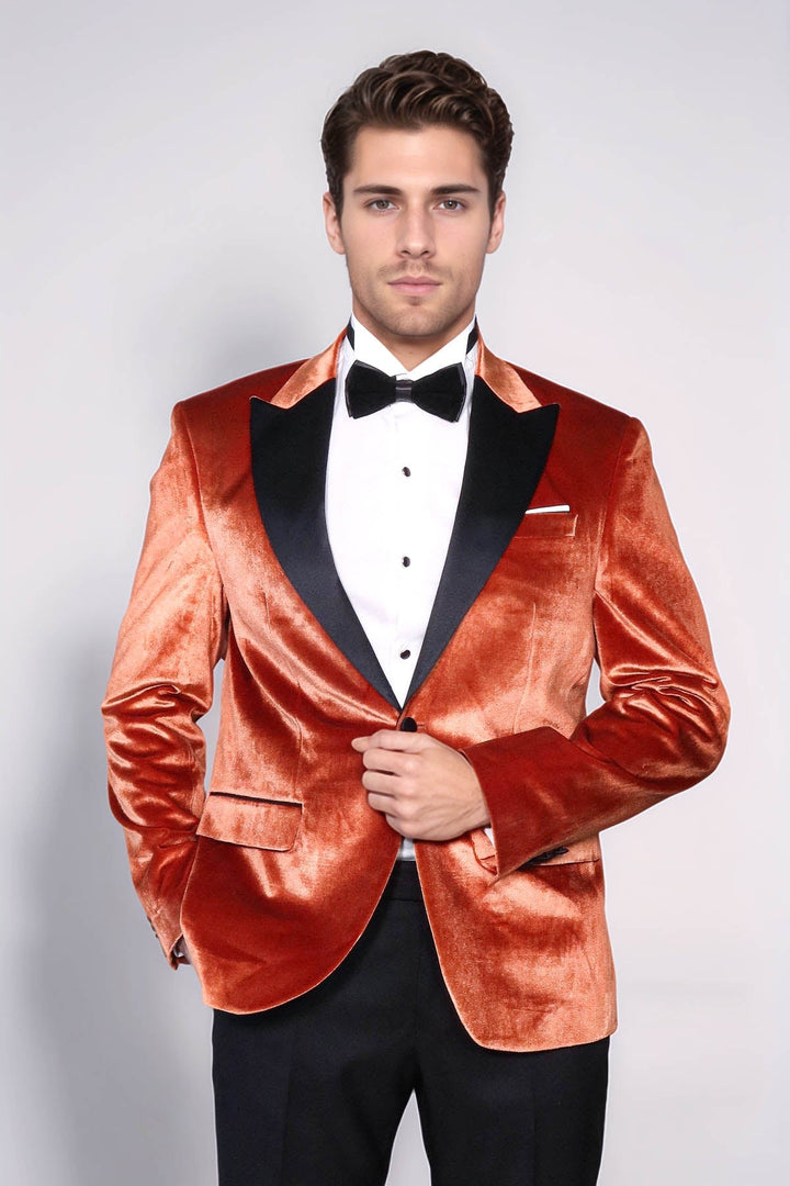 WSS Velvet Slim Fit Single Button Tan Men Tuxedo Blazer - Tehuacán