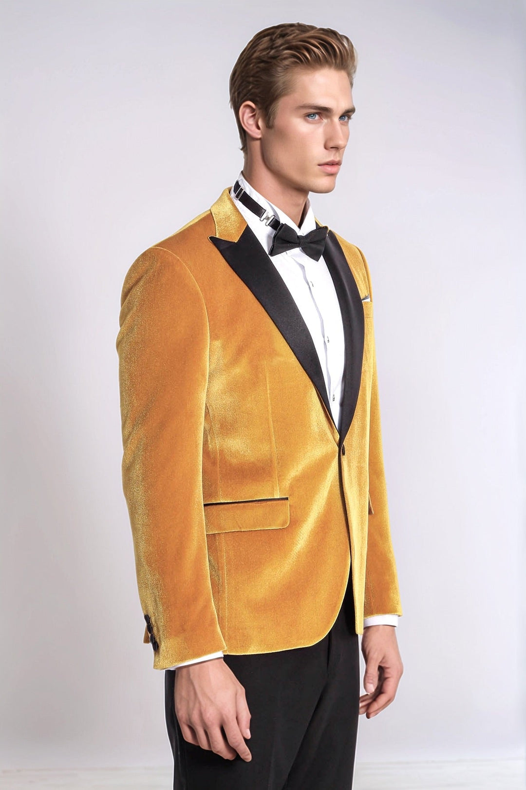 WSS Velvet Slim Fit Yellow Men Tuxedo Jacket  - Mol