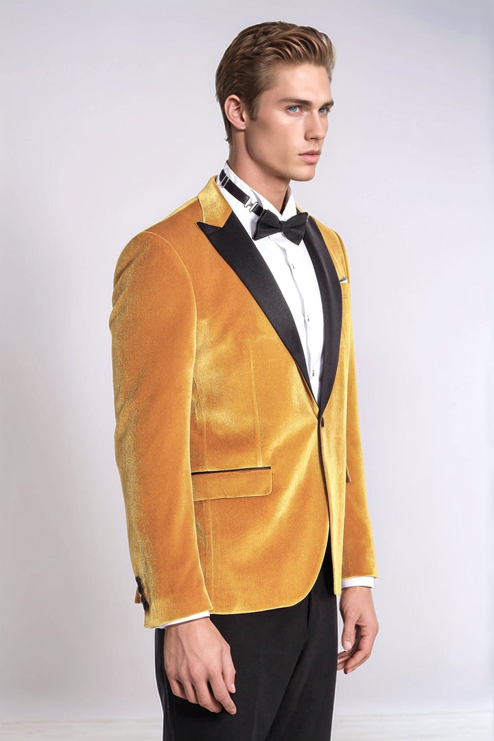 WSS Velvet Slim Fit Yellow Men Tuxedo Jacket  - Mol