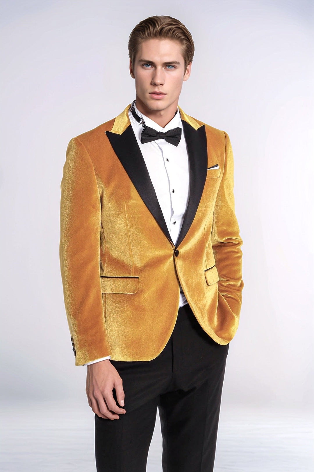 WSS Velvet Slim Fit Yellow Men Tuxedo Jacket  - Mol