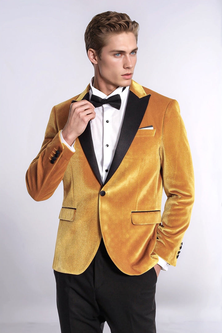 WSS Velvet Slim Fit Yellow Men Tuxedo Jacket  - Mol