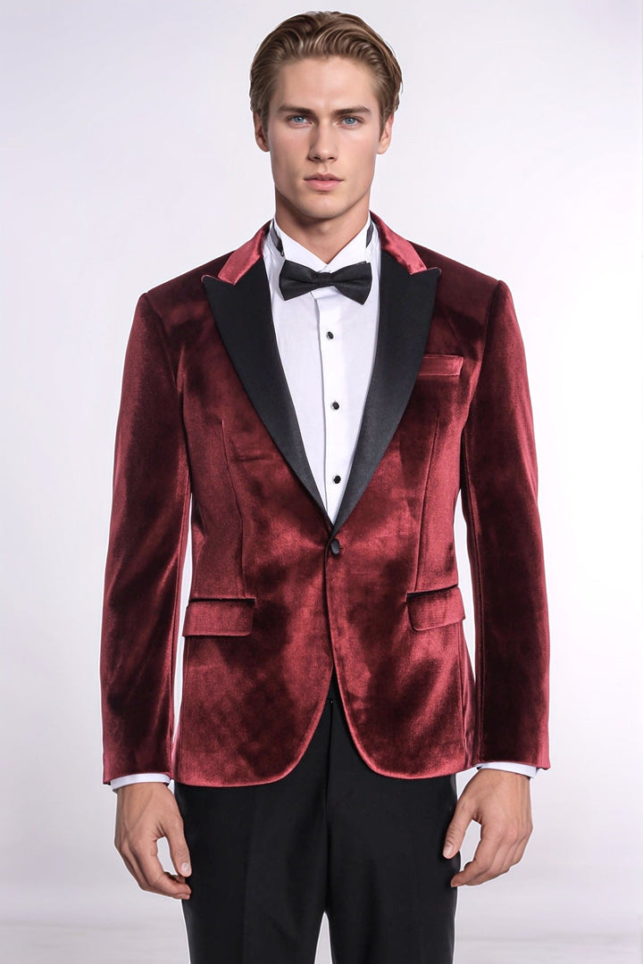 WSS Velvet Slim Fit Burgundy Men Tuxedo Jacket  - Pedro Celestino Negrete