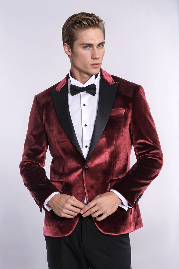 WSS Velvet Slim Fit Burgundy Men Tuxedo Jacket  - Pedro Celestino Negrete
