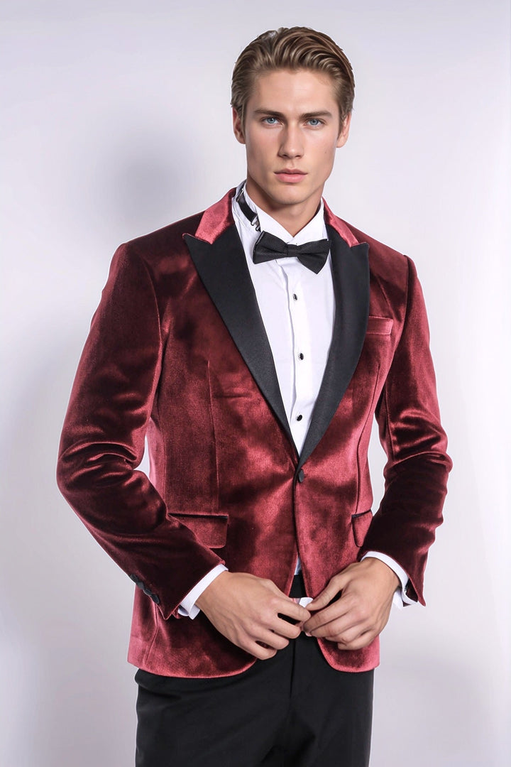 WSS Velvet Slim Fit Burgundy Men Tuxedo Jacket  - Pedro Celestino Negrete