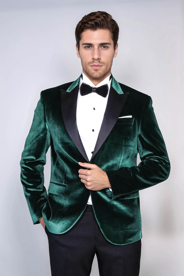 WSS Slim Fit Peak Lapel Velvet Dark Green Men Tuxedo Jacket  - Coatepec